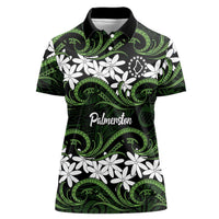 Personalised Cook Islands Palmerston Women Polo Shirt Tiare Maori Polynesian Waves Tattoo