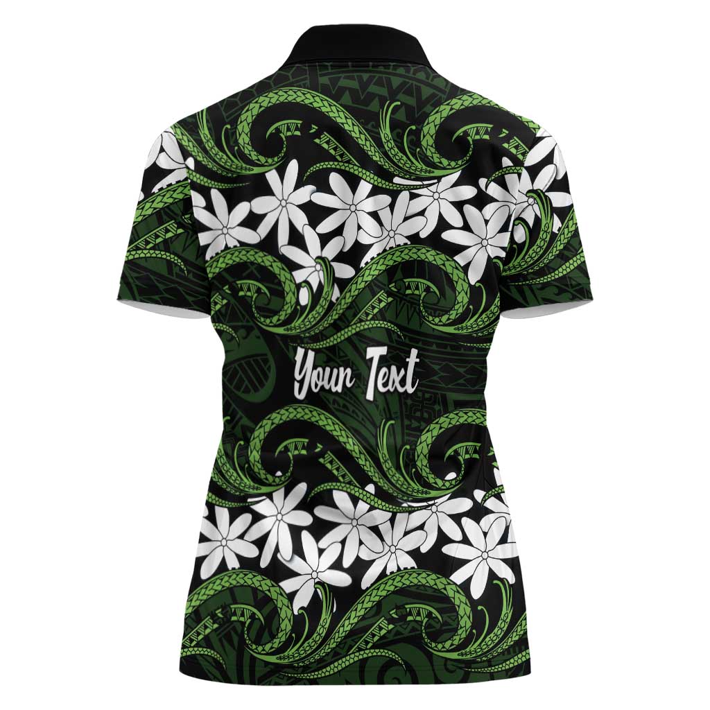 Personalised Cook Islands Palmerston Women Polo Shirt Tiare Maori Polynesian Waves Tattoo