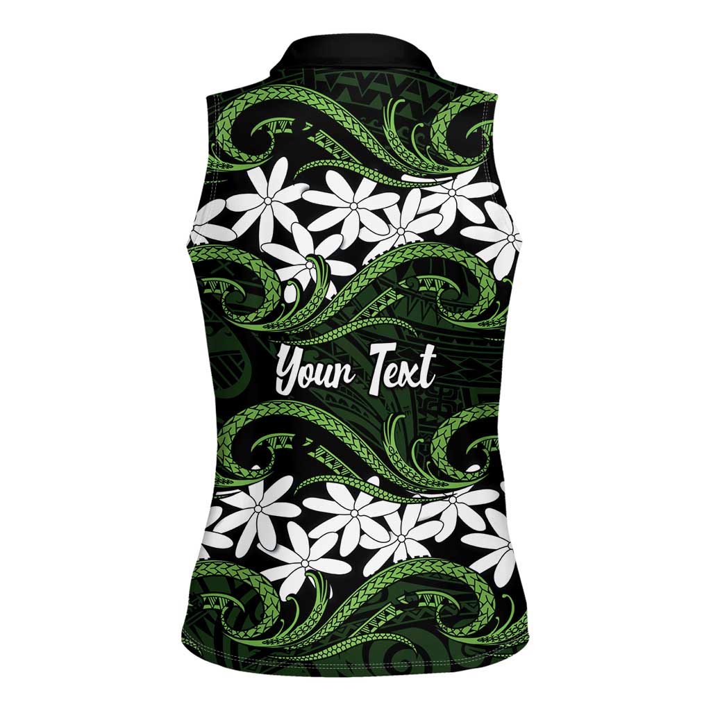 Personalised Cook Islands Palmerston Women Sleeveless Polo Shirt Tiare Maori Polynesian Waves Tattoo