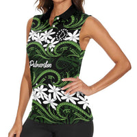 Personalised Cook Islands Palmerston Women Sleeveless Polo Shirt Tiare Maori Polynesian Waves Tattoo