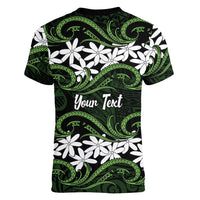 Personalised Cook Islands Palmerston Women V-Neck T-Shirt Tiare Maori Polynesian Waves Tattoo