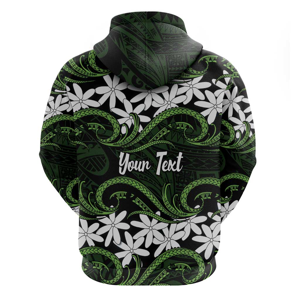 Personalised Cook Islands Palmerston Zip Hoodie Tiare Maori Polynesian Waves Tattoo