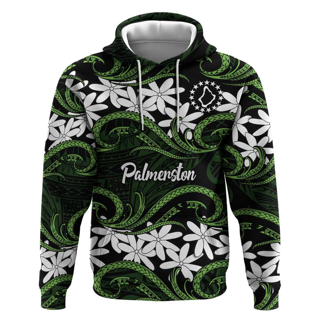 Personalised Cook Islands Palmerston Zip Hoodie Tiare Maori Polynesian Waves Tattoo