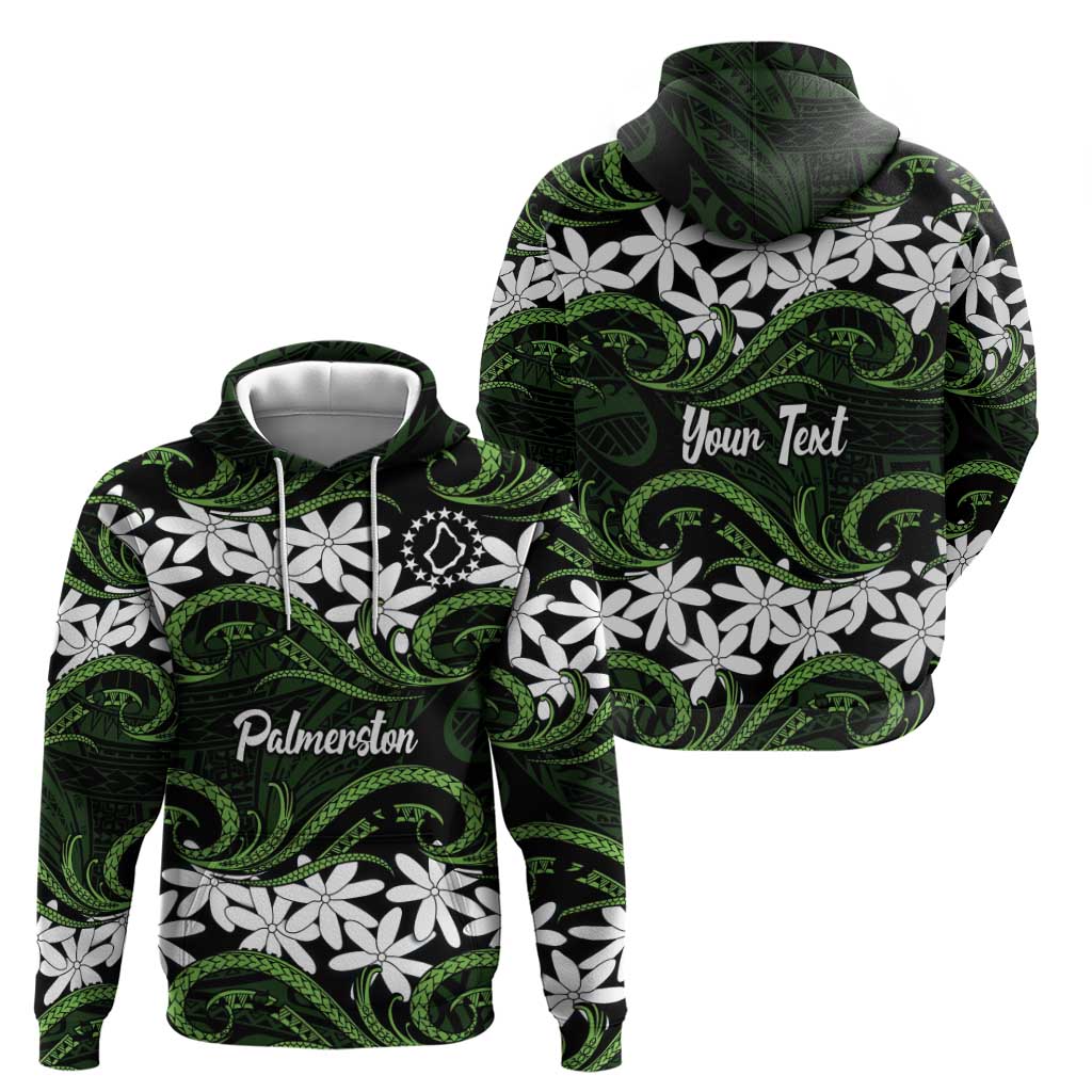 Personalised Cook Islands Palmerston Zip Hoodie Tiare Maori Polynesian Waves Tattoo