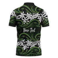 Personalised Cook Islands Palmerston Zipper Polo Shirt Tiare Maori Polynesian Waves Tattoo
