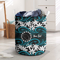 Personalised Cook Islands Penrhyn Atoll Laundry Basket Tiare Maori Polynesian Waves Tattoo