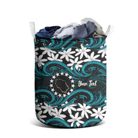 Personalised Cook Islands Penrhyn Atoll Laundry Basket Tiare Maori Polynesian Waves Tattoo