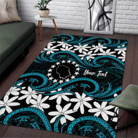 Personalised Cook Islands Penrhyn Atoll Area Rug Tiare Maori Polynesian Waves Tattoo
