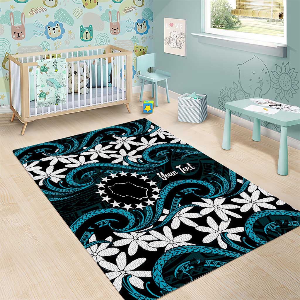 Personalised Cook Islands Penrhyn Atoll Area Rug Tiare Maori Polynesian Waves Tattoo