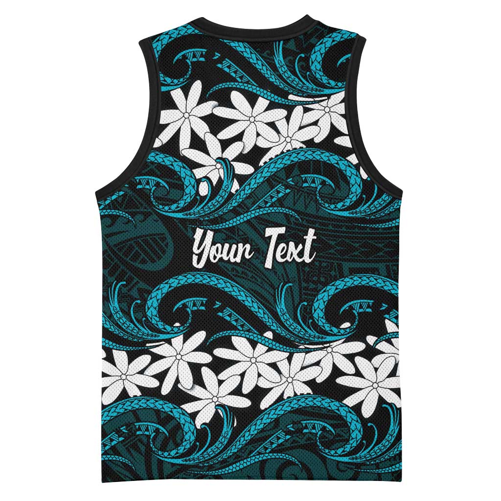 Personalised Cook Islands Penrhyn Atoll Basketball Jersey Tiare Maori Polynesian Waves Tattoo