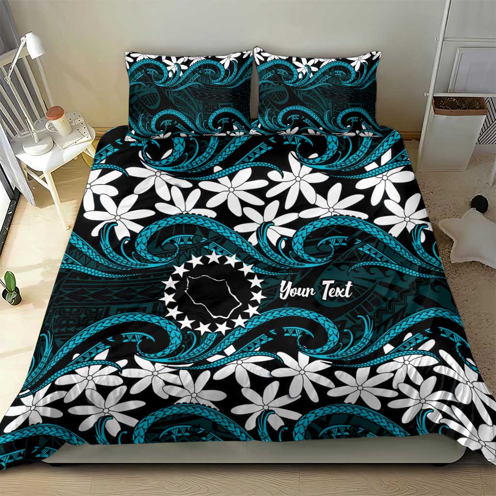 Personalised Cook Islands Penrhyn Atoll Bedding Set Tiare Maori Polynesian Waves Tattoo