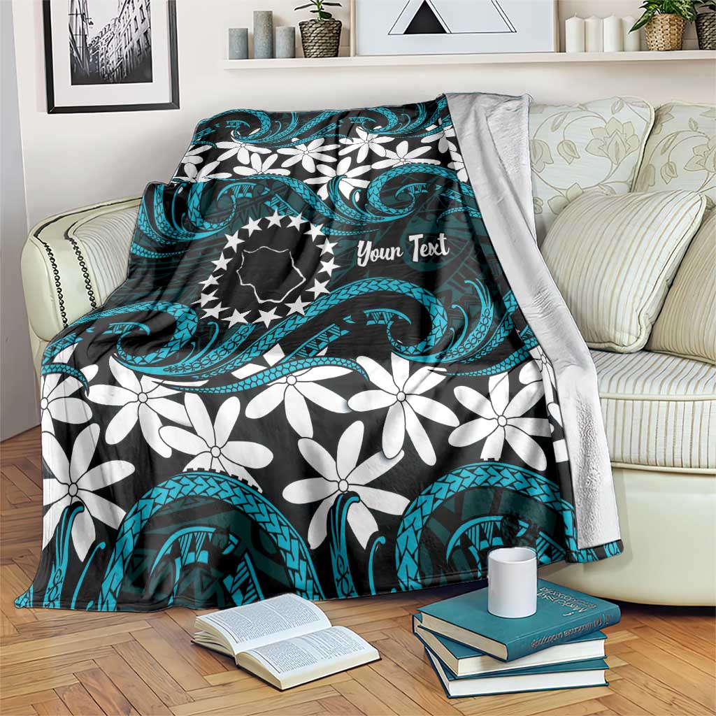 Personalised Cook Islands Penrhyn Atoll Blanket Tiare Maori Polynesian Waves Tattoo