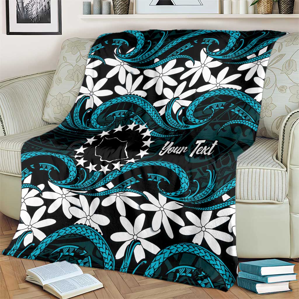 Personalised Cook Islands Penrhyn Atoll Blanket Tiare Maori Polynesian Waves Tattoo
