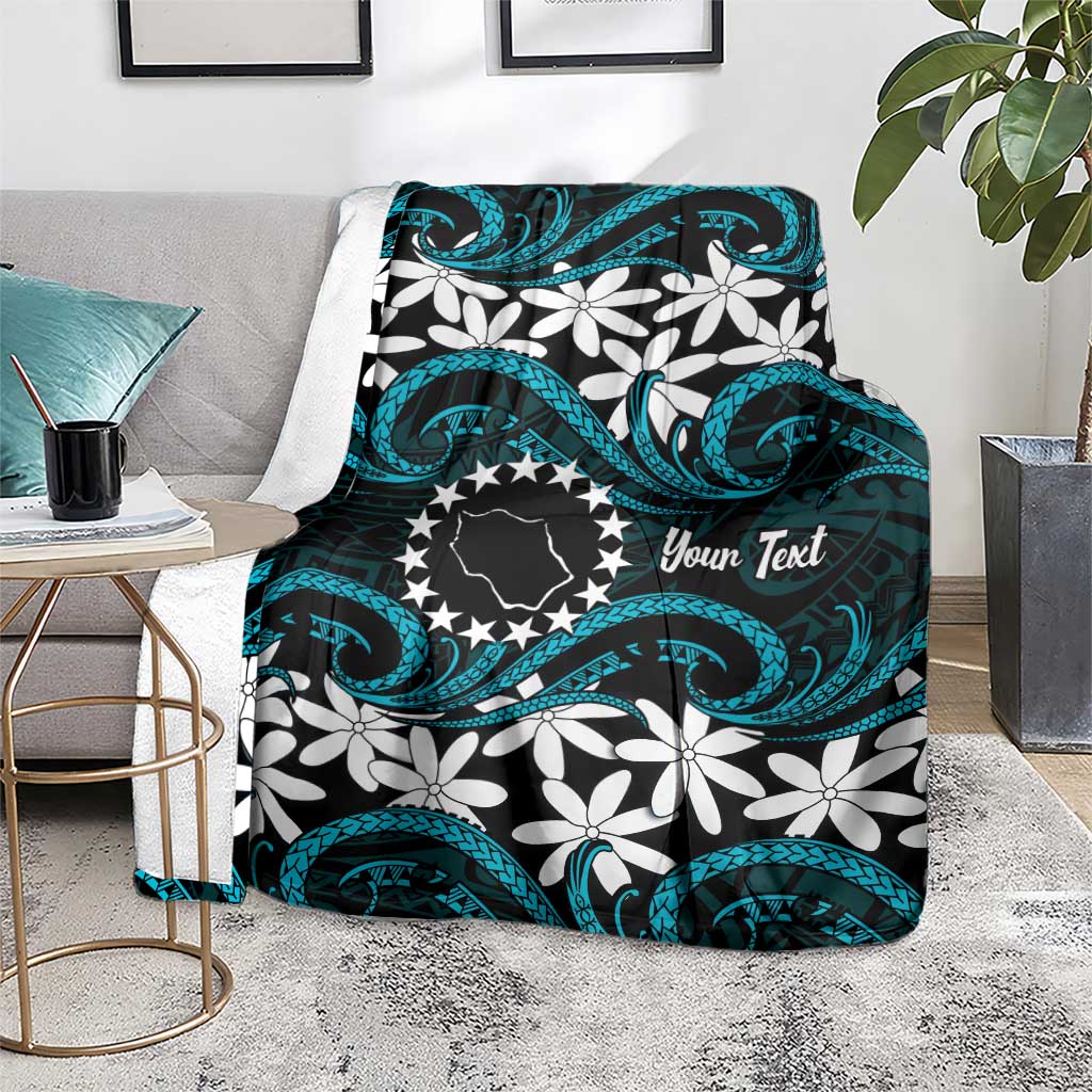 Personalised Cook Islands Penrhyn Atoll Blanket Tiare Maori Polynesian Waves Tattoo