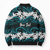 Personalised Cook Islands Penrhyn Atoll Bomber Puffer Jacket Tiare Maori Polynesian Waves Tattoo LT14 - Polynesian Pride