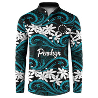 Personalised Cook Islands Penrhyn Atoll Button Sweatshirt Tiare Maori Polynesian Waves Tattoo