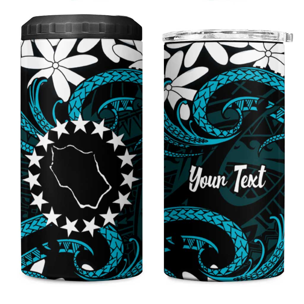Personalised Cook Islands Penrhyn Atoll 4 in 1 Can Cooler Tumbler Tiare Maori Polynesian Waves Tattoo