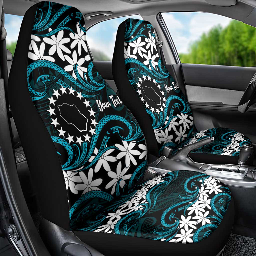 Personalised Cook Islands Penrhyn Atoll Car Seat Cover Tiare Maori Polynesian Waves Tattoo