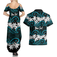 Personalised Cook Islands Penrhyn Atoll Couples Matching Summer Maxi Dress and Hawaiian Shirt Tiare Maori Polynesian Waves Tattoo LT14 - Polynesian Pride
