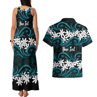 Personalised Cook Islands Penrhyn Atoll Couples Matching Tank Maxi Dress and Hawaiian Shirt Tiare Maori Polynesian Waves Tattoo LT14 - Polynesian Pride