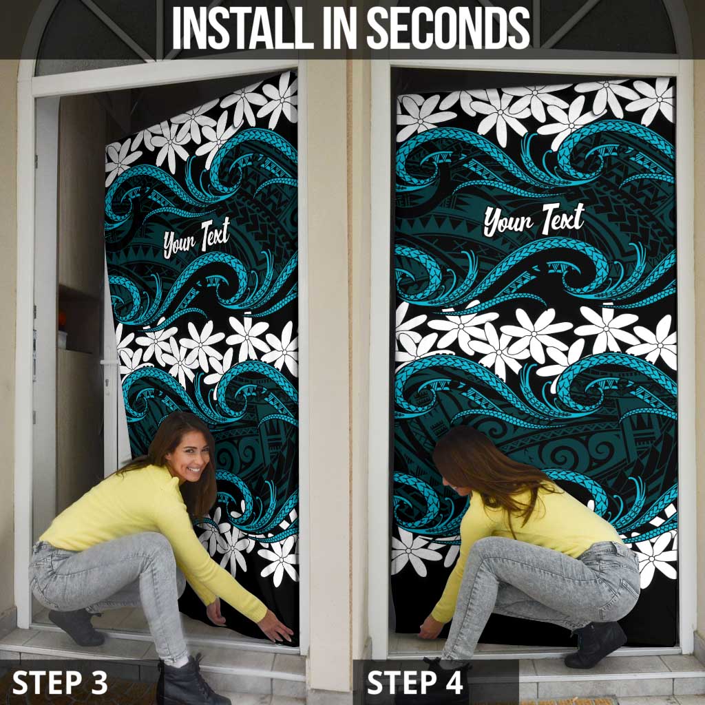 Personalised Cook Islands Penrhyn Atoll Door Cover Tiare Maori Polynesian Waves Tattoo
