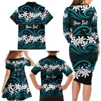 Personalised Cook Islands Penrhyn Atoll Family Matching Long Sleeve Bodycon Dress and Hawaiian Shirt Tiare Maori Polynesian Waves Tattoo LT14 - Polynesian Pride