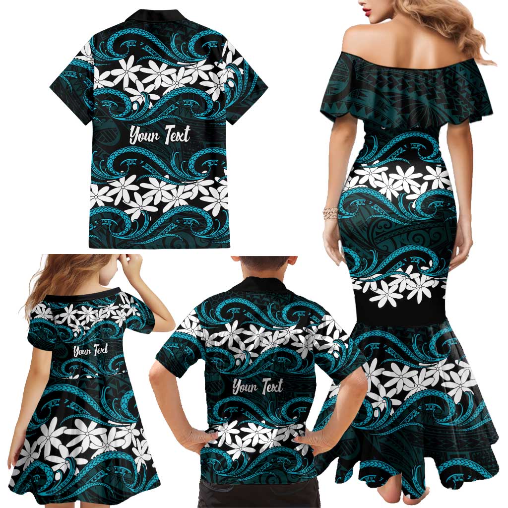 Personalised Cook Islands Penrhyn Atoll Family Matching Mermaid Dress and Hawaiian Shirt Tiare Maori Polynesian Waves Tattoo LT14 - Polynesian Pride