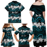 Personalised Cook Islands Penrhyn Atoll Family Matching Off Shoulder Maxi Dress and Hawaiian Shirt Tiare Maori Polynesian Waves Tattoo LT14 - Polynesian Pride