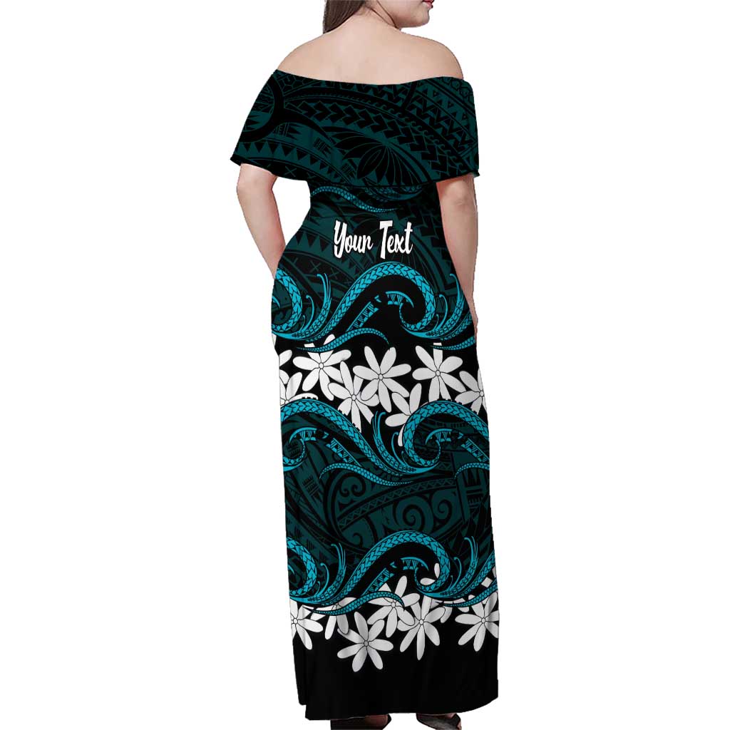 Personalised Cook Islands Penrhyn Atoll Family Matching Off Shoulder Maxi Dress and Hawaiian Shirt Tiare Maori Polynesian Waves Tattoo LT14 - Polynesian Pride