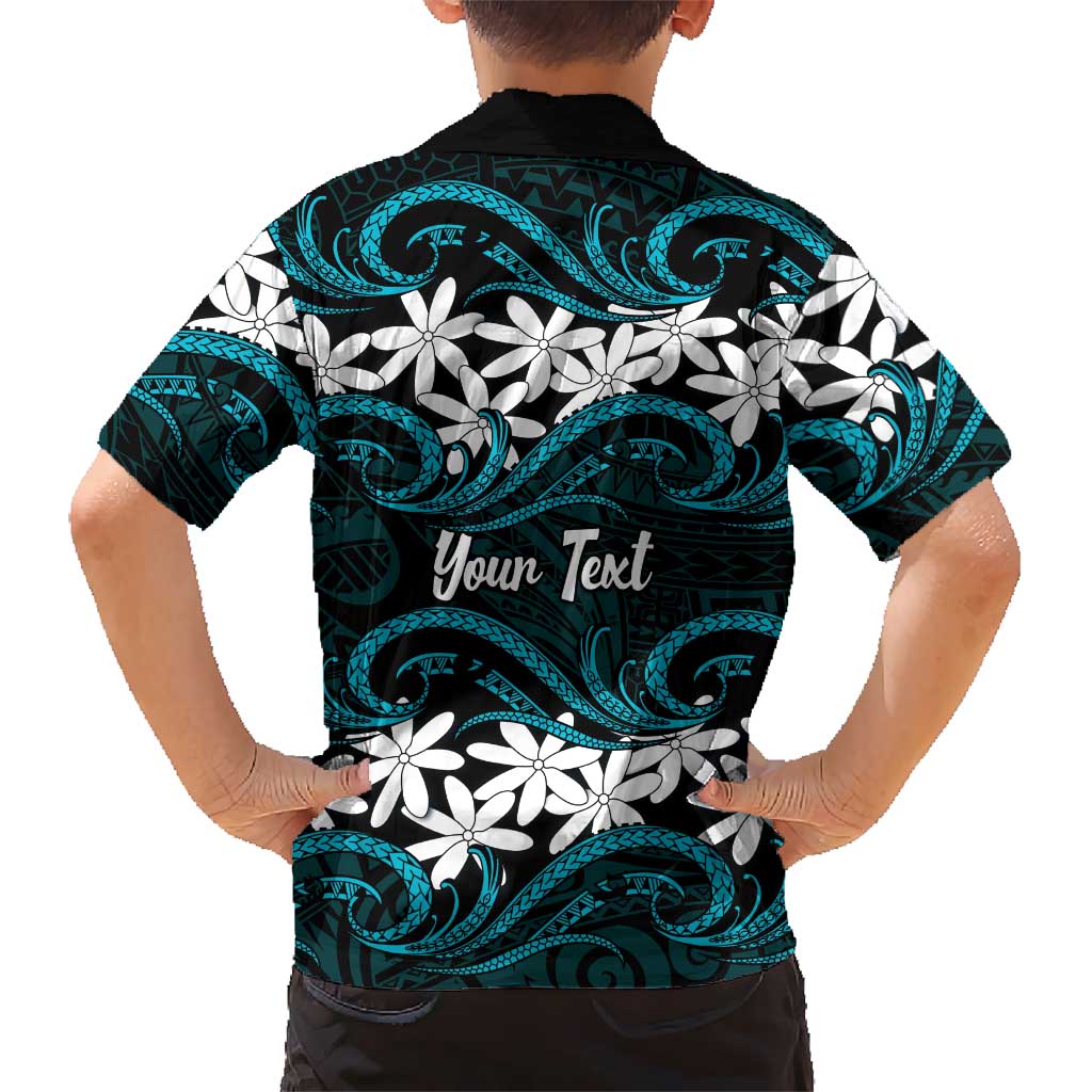 Personalised Cook Islands Penrhyn Atoll Family Matching Off Shoulder Short Dress and Hawaiian Shirt Tiare Maori Polynesian Waves Tattoo LT14 - Polynesian Pride