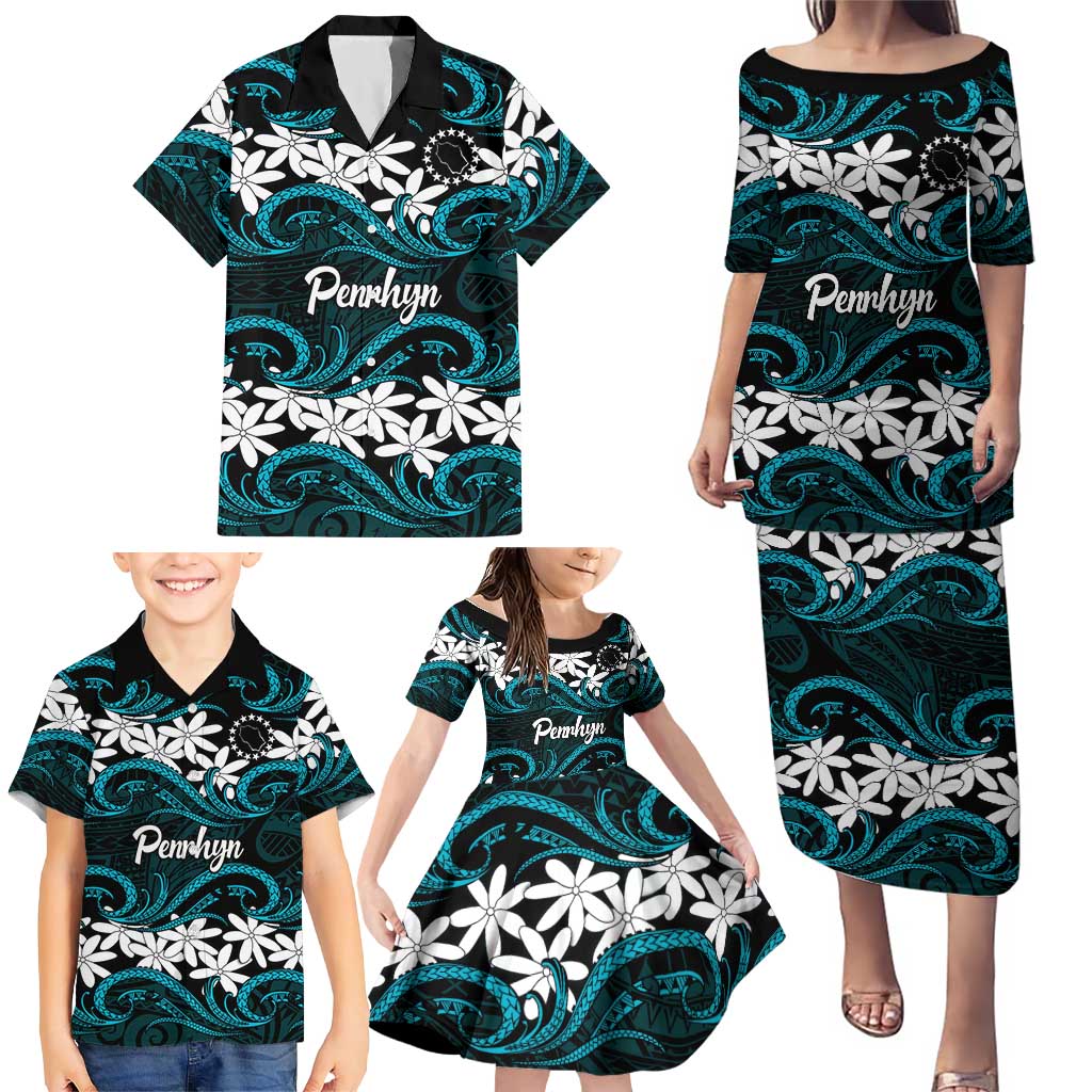 Personalised Cook Islands Penrhyn Atoll Family Matching Puletasi and Hawaiian Shirt Tiare Maori Polynesian Waves Tattoo LT14 - Polynesian Pride
