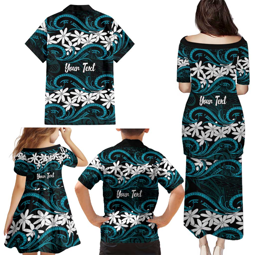 Personalised Cook Islands Penrhyn Atoll Family Matching Puletasi and Hawaiian Shirt Tiare Maori Polynesian Waves Tattoo LT14 - Polynesian Pride