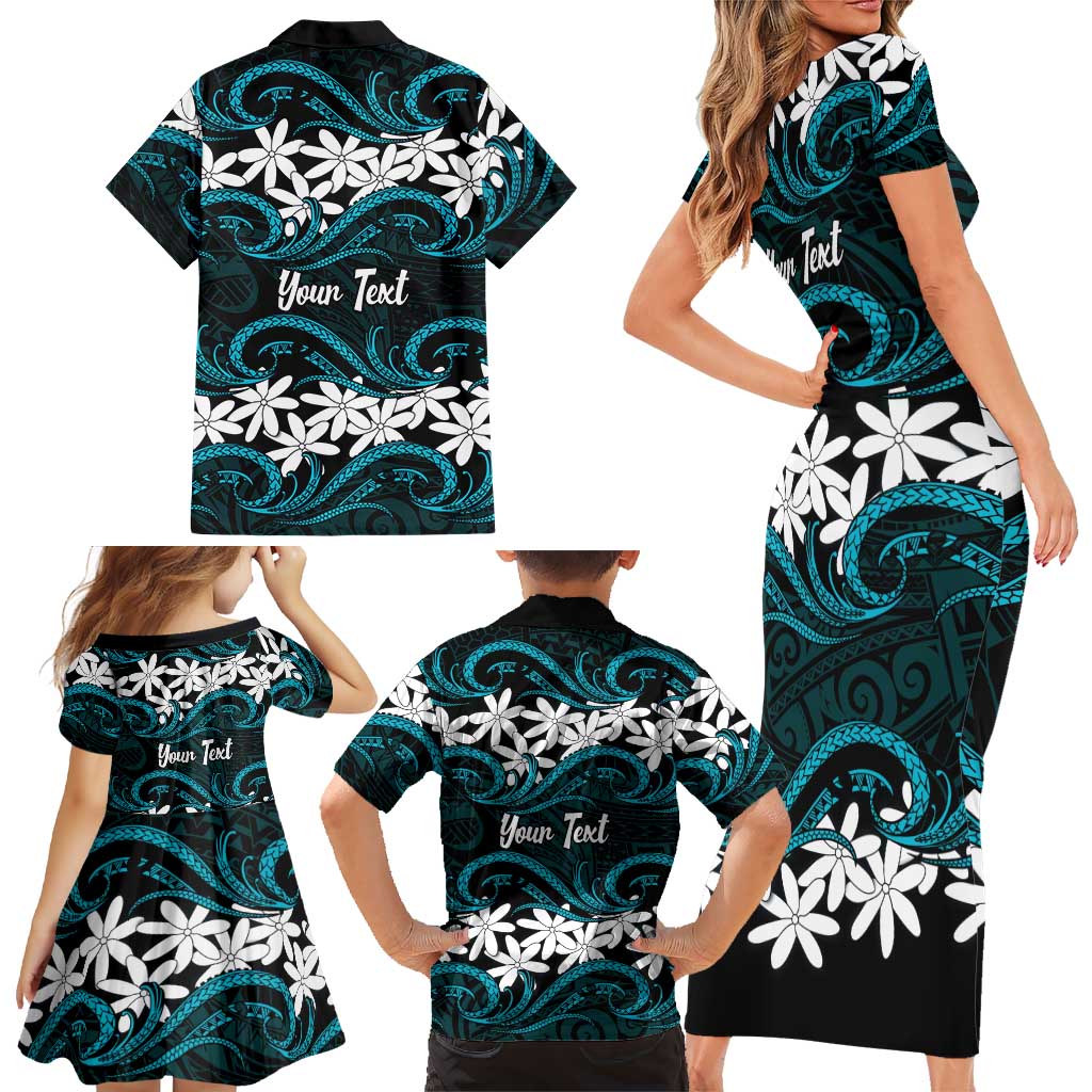 Personalised Cook Islands Penrhyn Atoll Family Matching Short Sleeve Bodycon Dress and Hawaiian Shirt Tiare Maori Polynesian Waves Tattoo LT14 - Polynesian Pride
