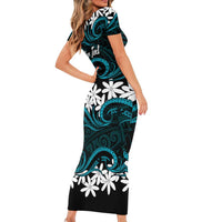 Personalised Cook Islands Penrhyn Atoll Family Matching Short Sleeve Bodycon Dress and Hawaiian Shirt Tiare Maori Polynesian Waves Tattoo LT14 - Polynesian Pride