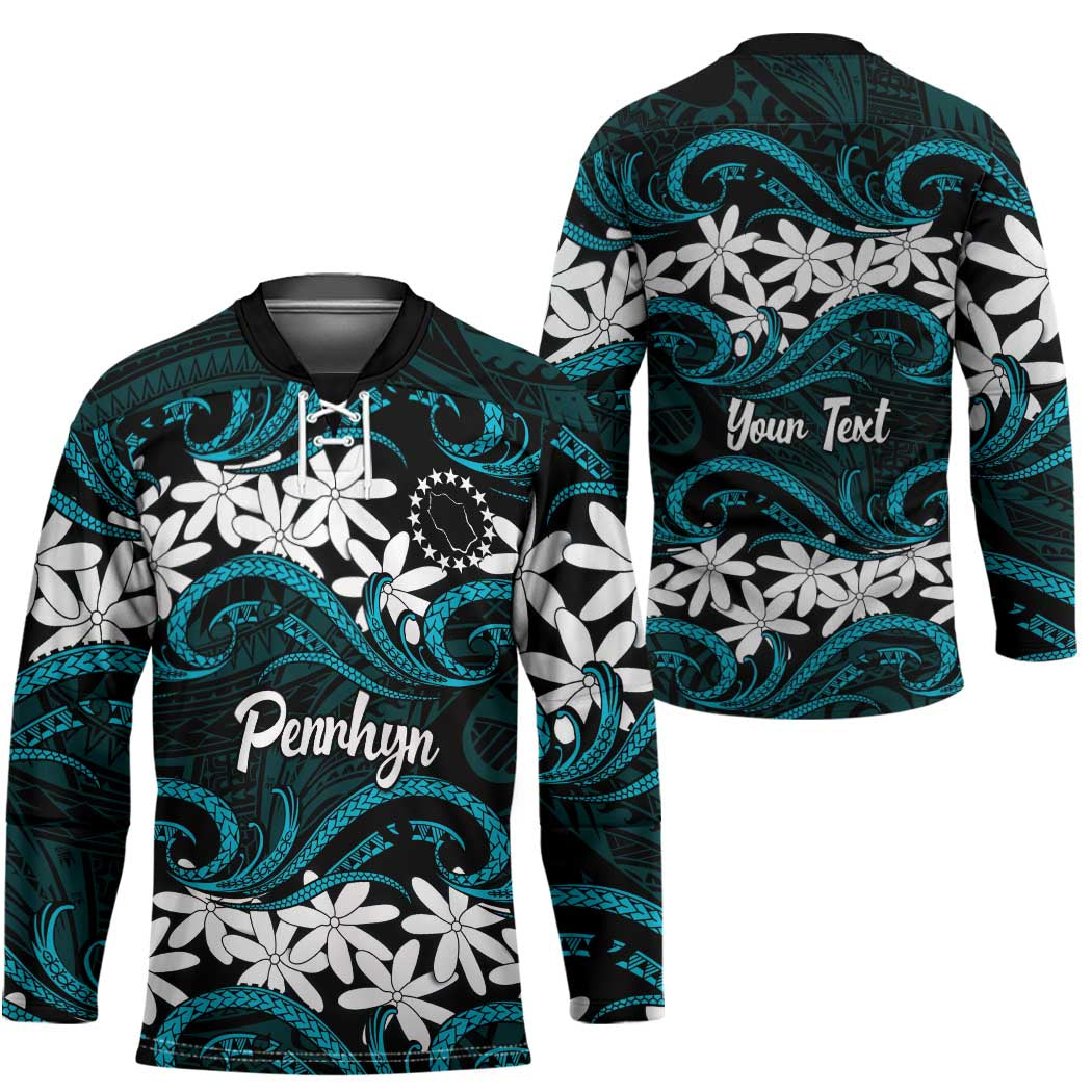 Personalised Cook Islands Penrhyn Atoll Hockey Jersey Tiare Maori Polynesian Waves Tattoo