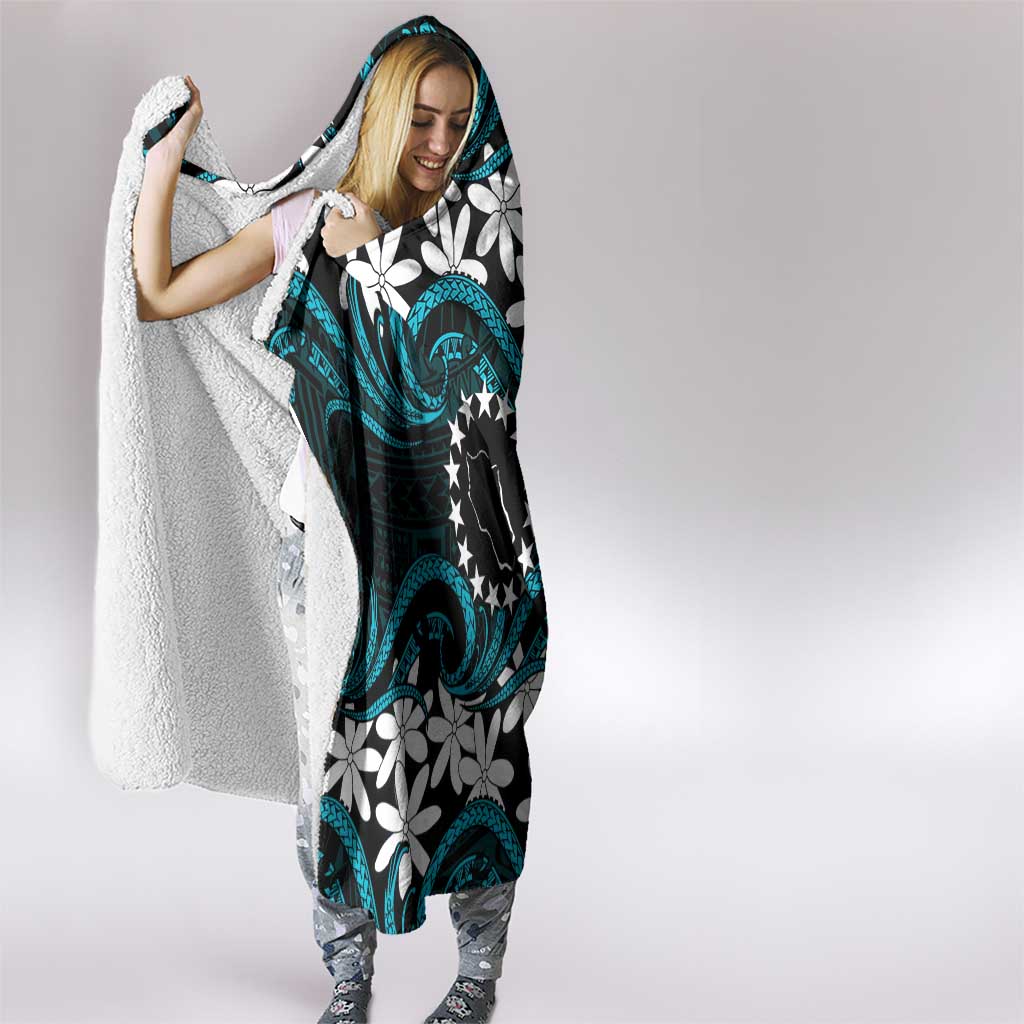Personalised Cook Islands Penrhyn Atoll Hooded Blanket Tiare Maori Polynesian Waves Tattoo