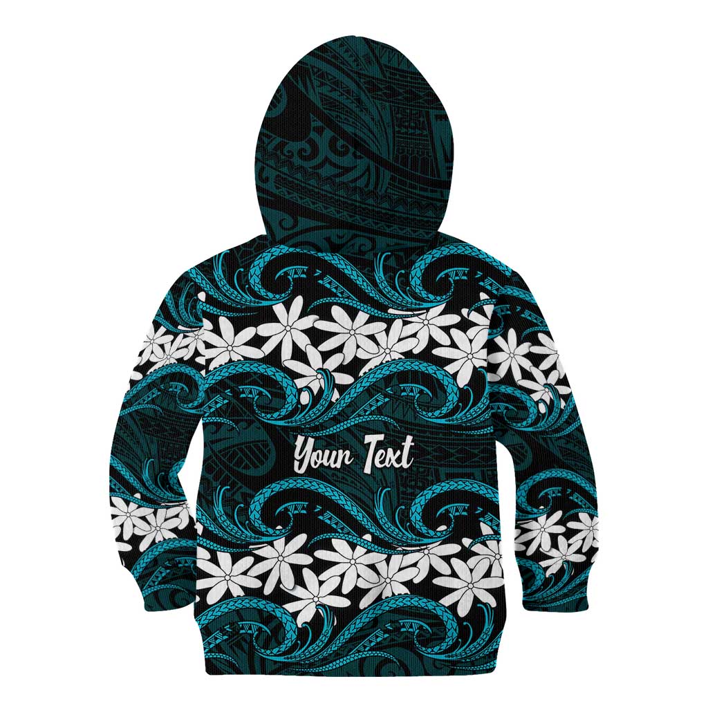 Personalised Cook Islands Penrhyn Atoll Kid Hoodie Tiare Maori Polynesian Waves Tattoo