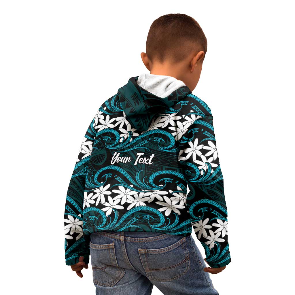 Personalised Cook Islands Penrhyn Atoll Kid Hoodie Tiare Maori Polynesian Waves Tattoo
