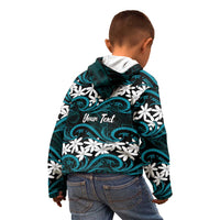 Personalised Cook Islands Penrhyn Atoll Kid Hoodie Tiare Maori Polynesian Waves Tattoo