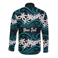 Personalised Cook Islands Penrhyn Atoll Long Sleeve Button Shirt Tiare Maori Polynesian Waves Tattoo