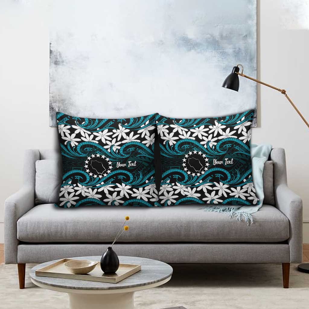 Personalised Cook Islands Penrhyn Atoll Pillow Cover Tiare Maori Polynesian Waves Tattoo