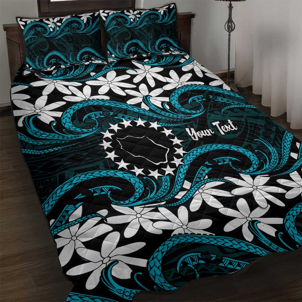 Personalised Cook Islands Penrhyn Atoll Quilt Bed Set Tiare Maori Polynesian Waves Tattoo