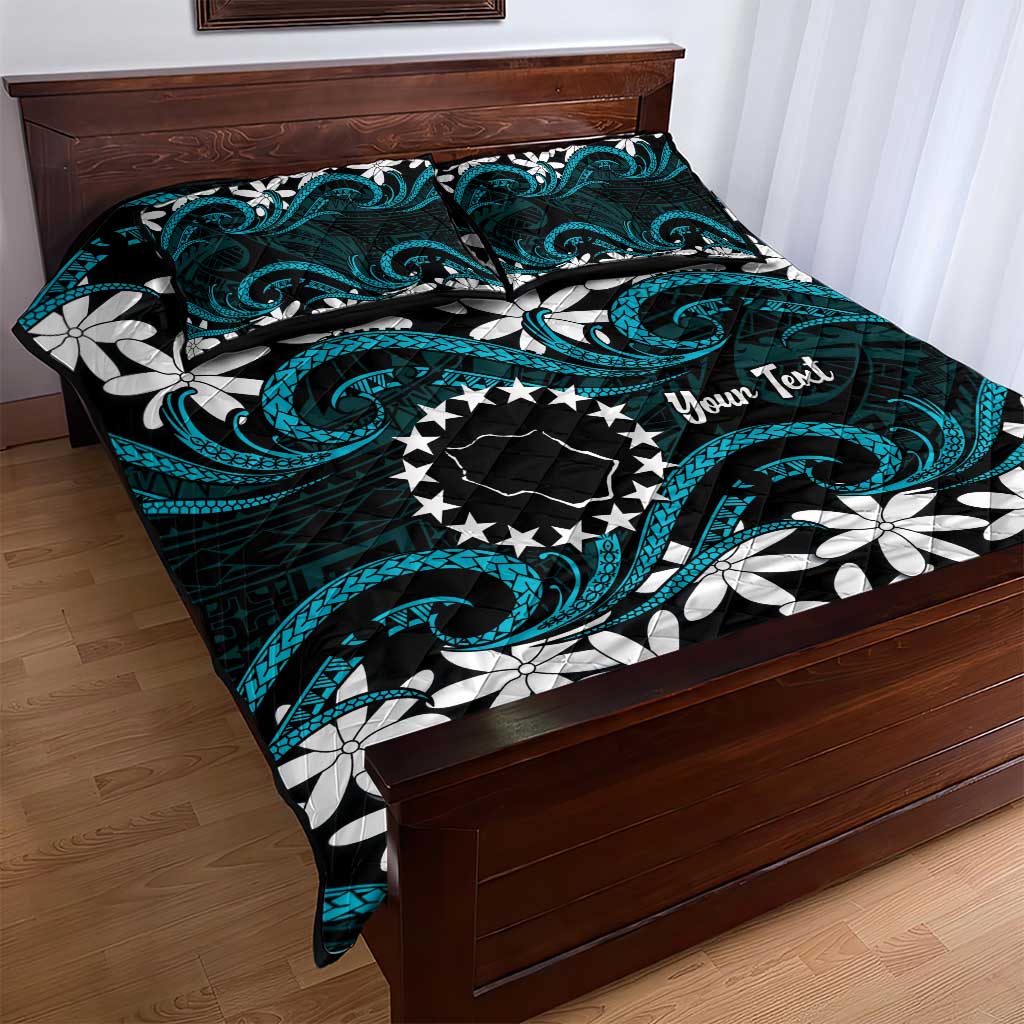 Personalised Cook Islands Penrhyn Atoll Quilt Bed Set Tiare Maori Polynesian Waves Tattoo