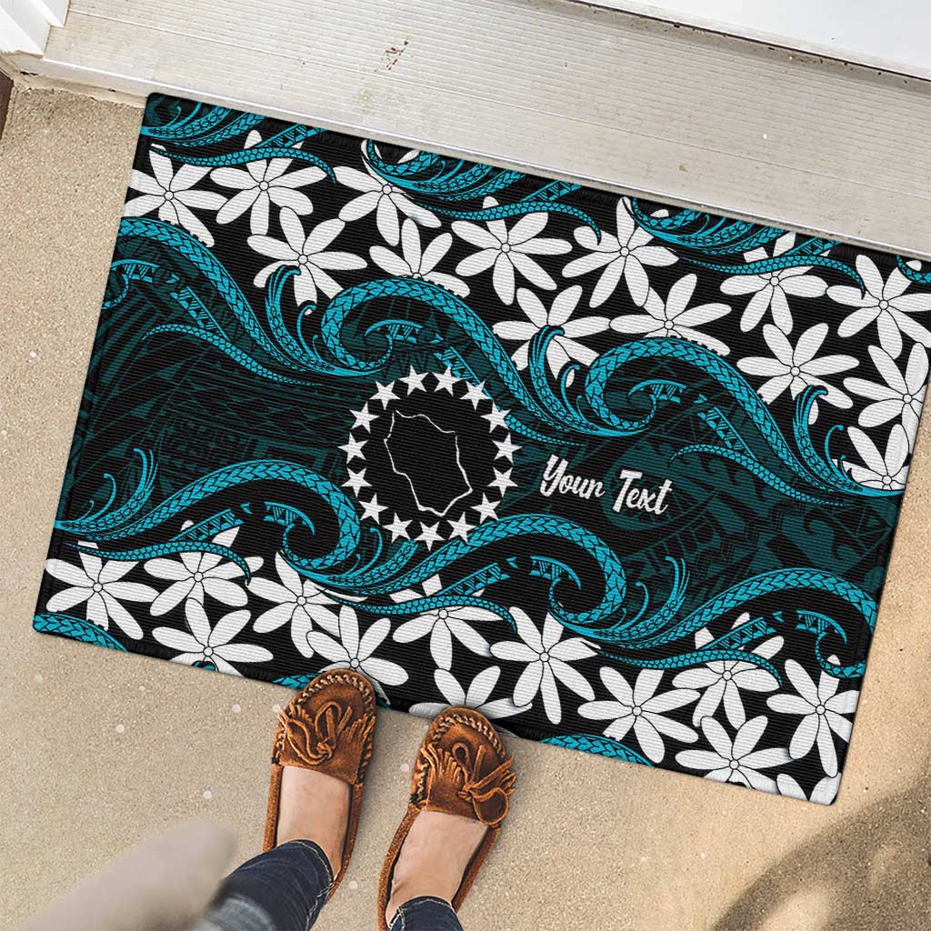 Personalised Cook Islands Penrhyn Atoll Rubber Doormat Tiare Maori Polynesian Waves Tattoo