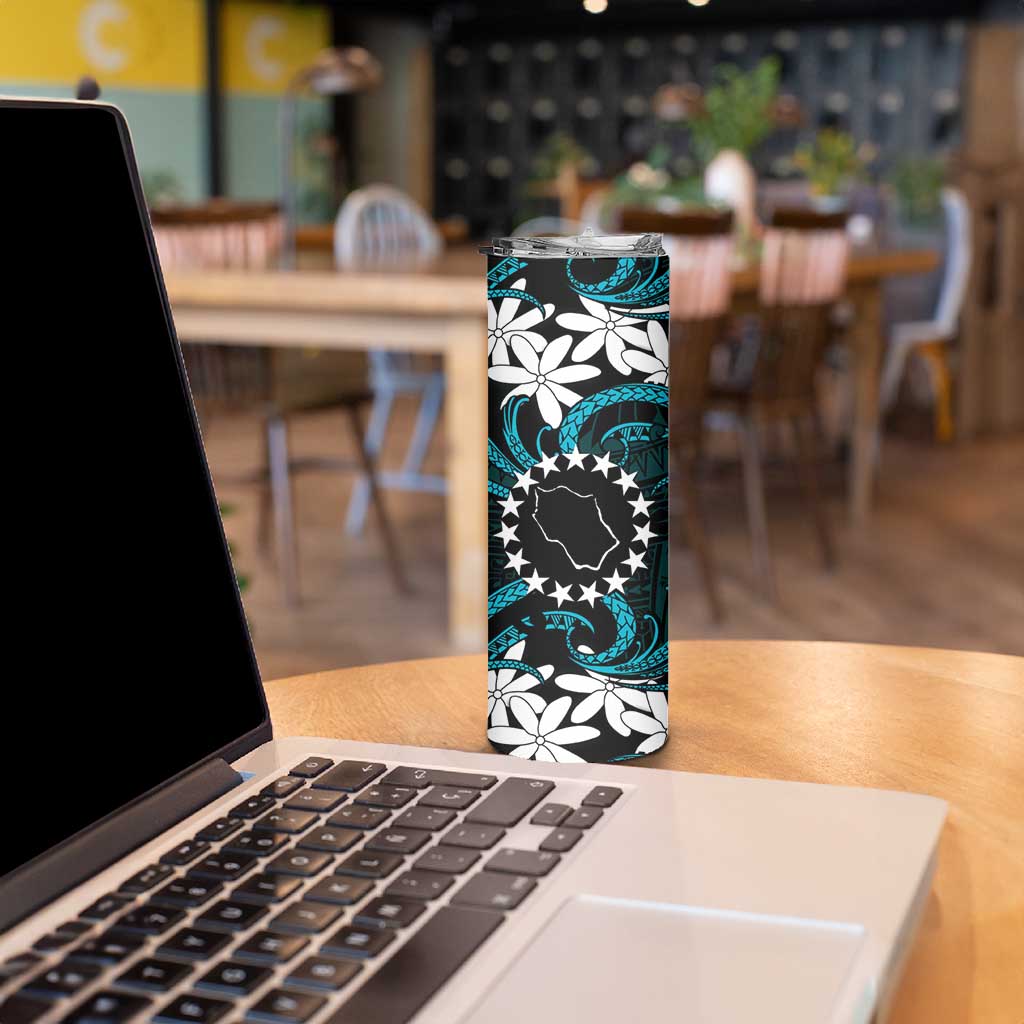 Personalised Cook Islands Penrhyn Atoll Skinny Tumbler Tiare Maori Polynesian Waves Tattoo