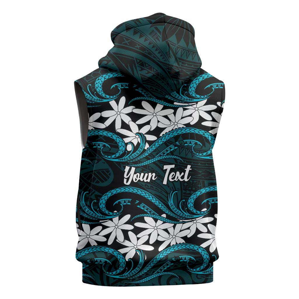 Personalised Cook Islands Penrhyn Atoll Sleeveless Hoodie Tiare Maori Polynesian Waves Tattoo