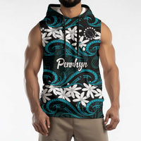 Personalised Cook Islands Penrhyn Atoll Sleeveless Hoodie Tiare Maori Polynesian Waves Tattoo