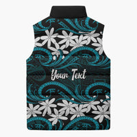 Personalised Cook Islands Penrhyn Atoll Sleeveless Puffer Jacket Tiare Maori Polynesian Waves Tattoo