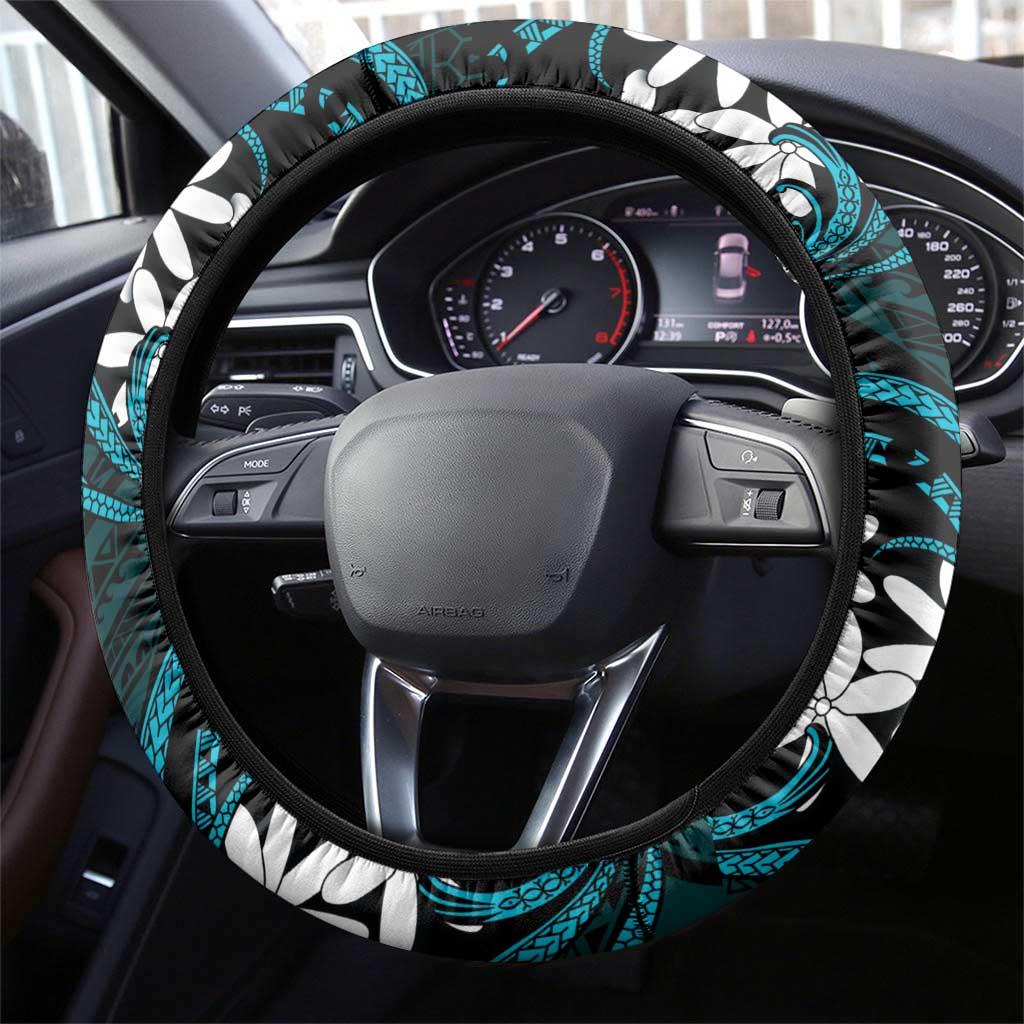 Cook Islands Penrhyn Atoll Steering Wheel Cover Tiare Maori Polynesian Waves Tattoo