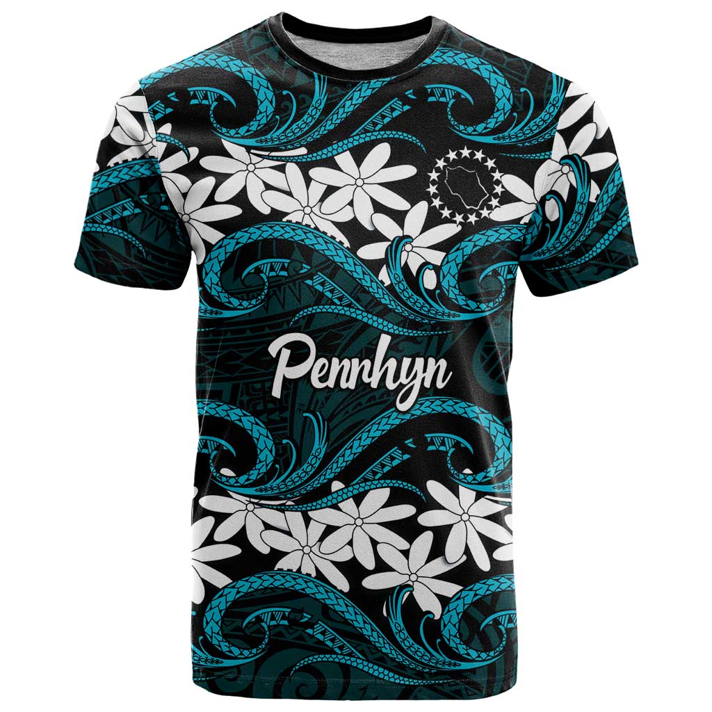 Personalised Cook Islands Penrhyn Atoll T Shirt Tiare Maori Polynesian Waves Tattoo